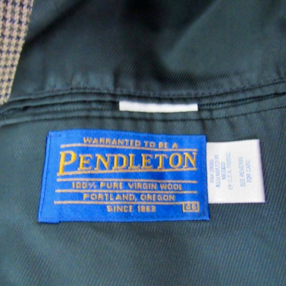 Pendleton USA 100% Wool Sz 48R Brown Houndstooth Elbow Patch Vented Sport Coat - Picture 10 of 16